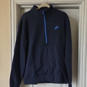Nike Men's Dark Gray Zip-Up Sweater with Blue Highlights